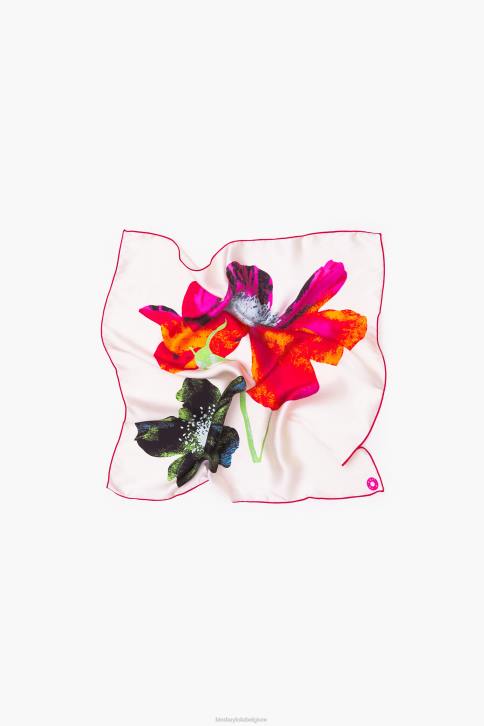 gebloemde zijden sjaal Bimba Y Lola gebroken wit accessoires 4HDL606