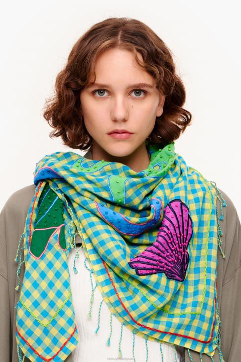 geborduurde geruite sjaal Bimba Y Lola geel accessoires 4HDL633