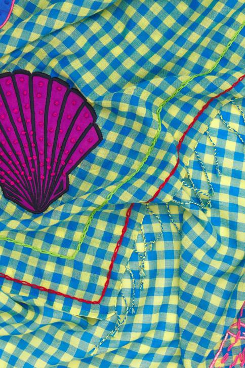 geborduurde geruite sjaal Bimba Y Lola geel accessoires 4HDL633