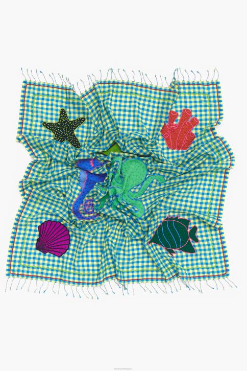 geborduurde geruite sjaal Bimba Y Lola geel accessoires 4HDL633