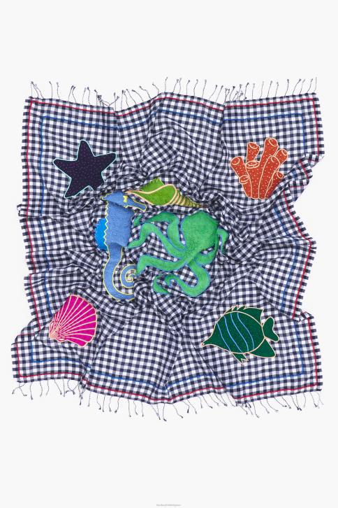 geborduurde geruite sjaal Bimba Y Lola marineblauw accessoires 4HDL632