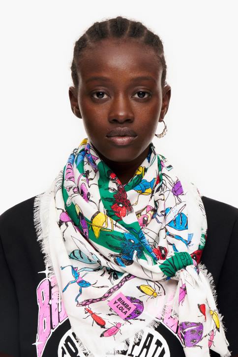 sjaal met insecten en logo Bimba Y Lola gebroken wit accessoires 4HDL641