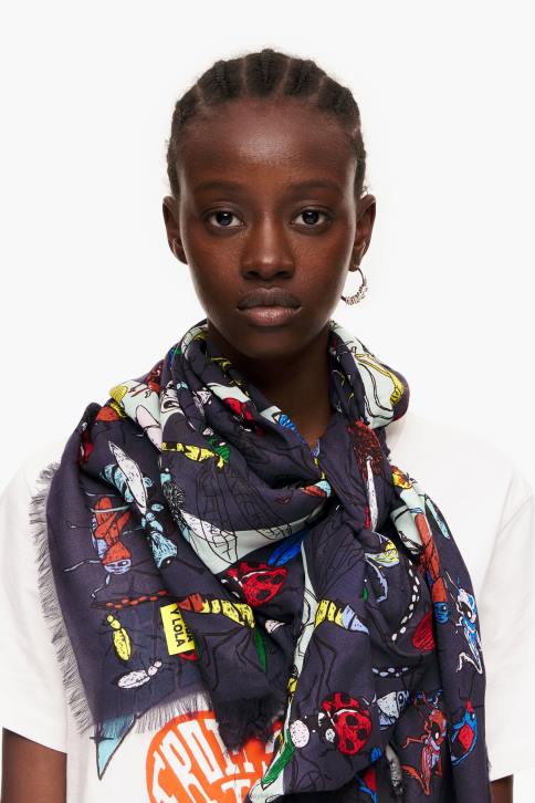 sjaal met insecten en logo Bimba Y Lola grijs accessoires 4HDL639