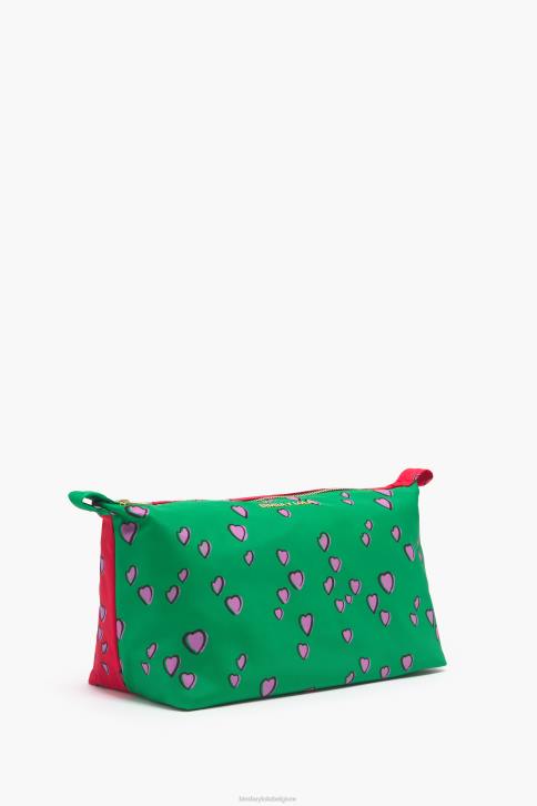 grote make-up koffer met hartjes print Bimba Y Lola trapezium groen accessoires 4HDL1083