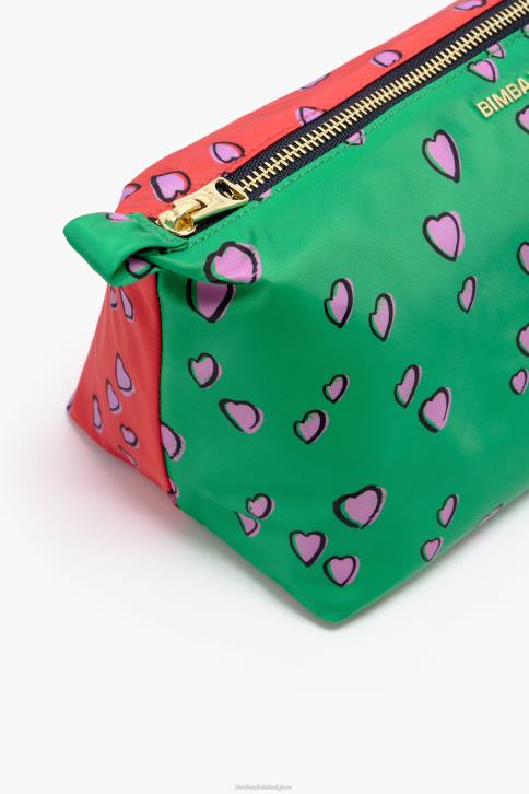 grote make-up koffer met hartjes print Bimba Y Lola trapezium groen accessoires 4HDL1083