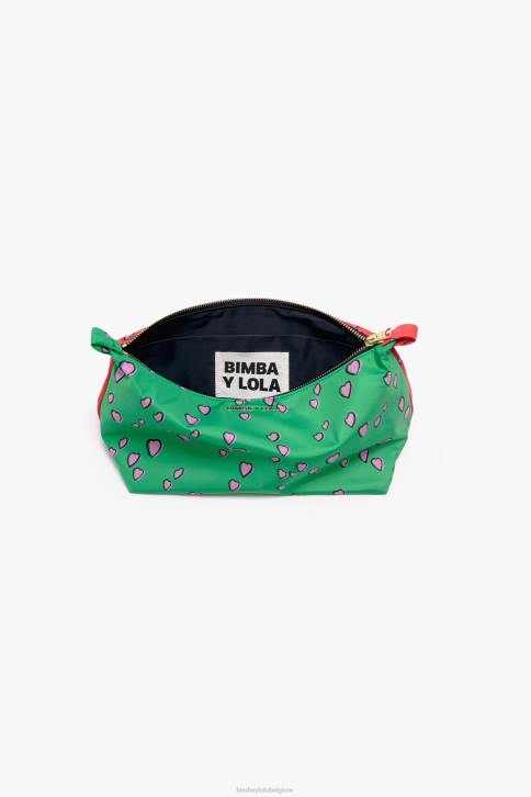 grote make-up koffer met hartjes print Bimba Y Lola trapezium groen accessoires 4HDL1083