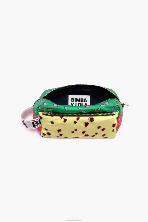 grote rechthoekige make-up koffer met hartjes print Bimba Y Lola geel accessoires 4HDL1086