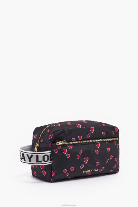 grote rechthoekige make-up koffer met hartjes print Bimba Y Lola zwart accessoires 4HDL1087