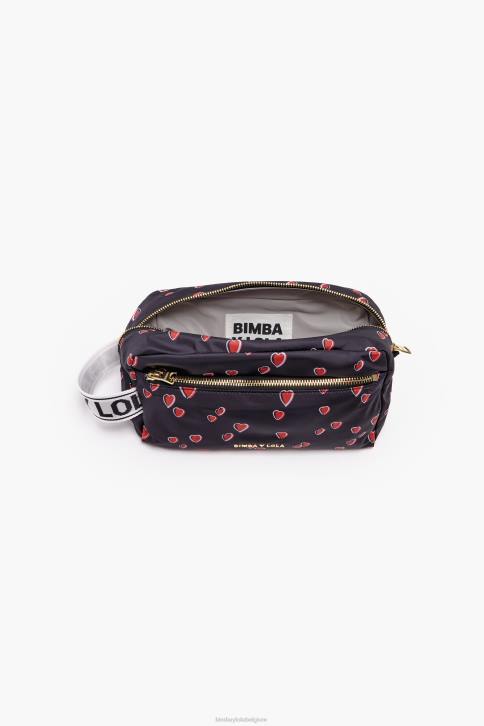 grote rechthoekige make-up koffer met hartjes print Bimba Y Lola zwart accessoires 4HDL1087