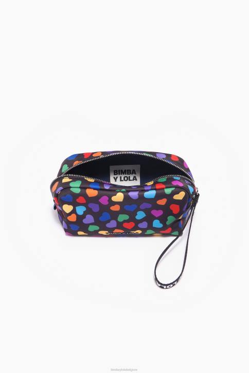 harten print nylon make-up etui met halve maan Bimba Y Lola zwart accessoires 4HDL1118