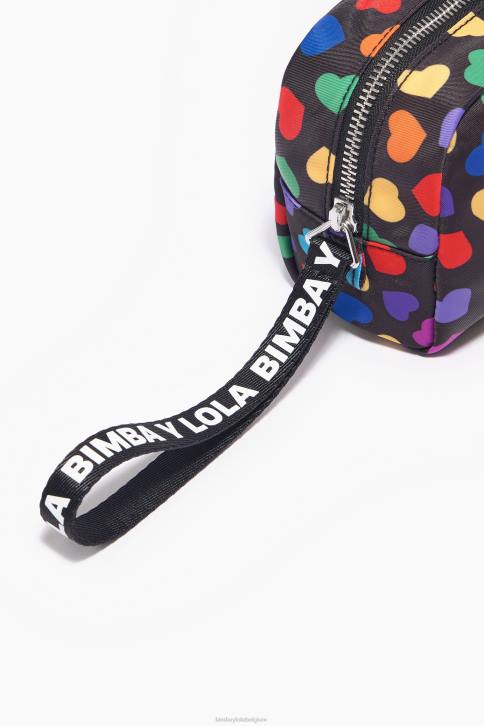 harten print nylon make-up etui met halve maan Bimba Y Lola zwart accessoires 4HDL1118
