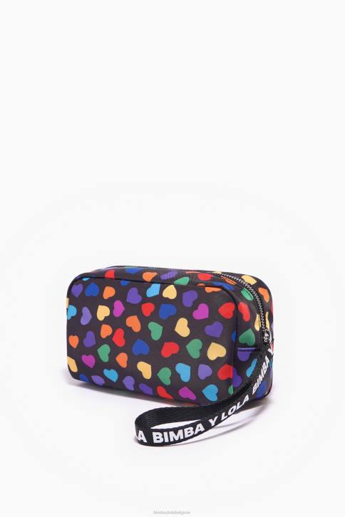 harten print nylon make-up etui met halve maan Bimba Y Lola zwart accessoires 4HDL1118