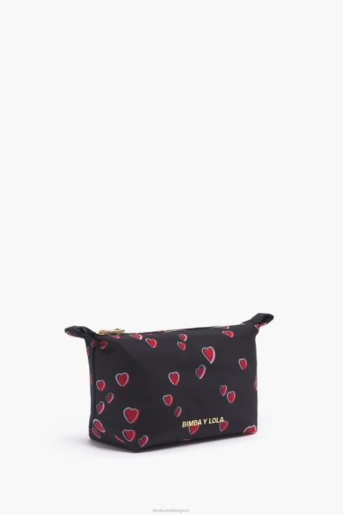 klein trapezium make-up etui met hartjes print Bimba Y Lola zwart accessoires 4HDL1080