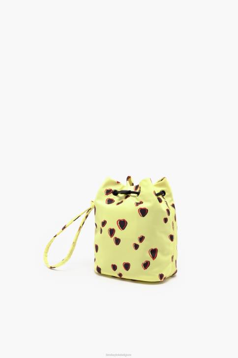 kleine bucket mini tas met hartjes print Bimba Y Lola geel accessoires 4HDL1084