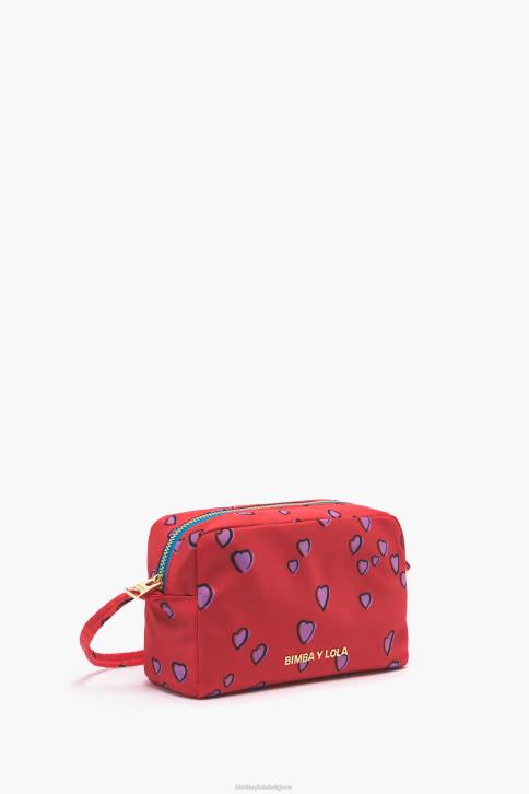 medium rechthoekig make-up etui met hartjes print Bimba Y Lola rood accessoires 4HDL1088