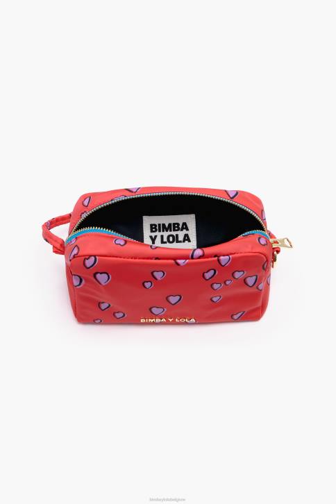 medium rechthoekig make-up etui met hartjes print Bimba Y Lola rood accessoires 4HDL1088