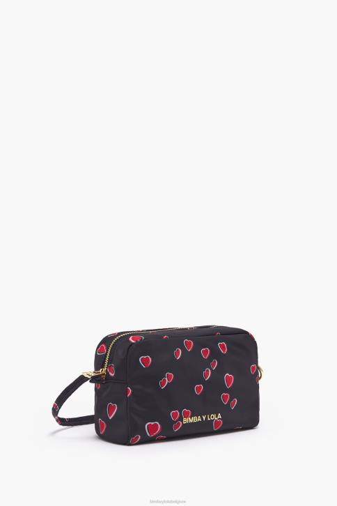 medium rechthoekig make-up etui met hartjes print Bimba Y Lola zwart accessoires 4HDL1089