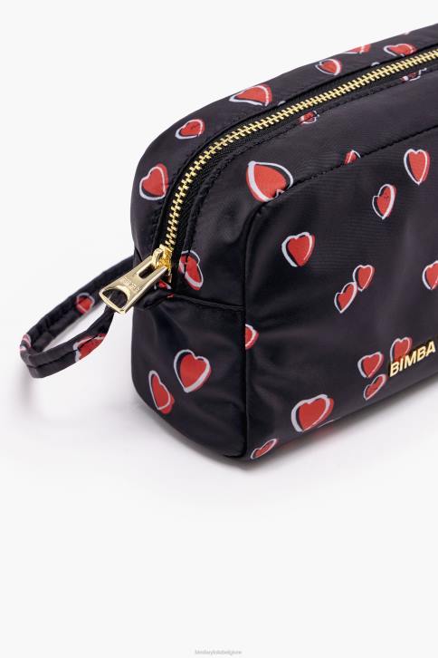 medium rechthoekig make-up etui met hartjes print Bimba Y Lola zwart accessoires 4HDL1089