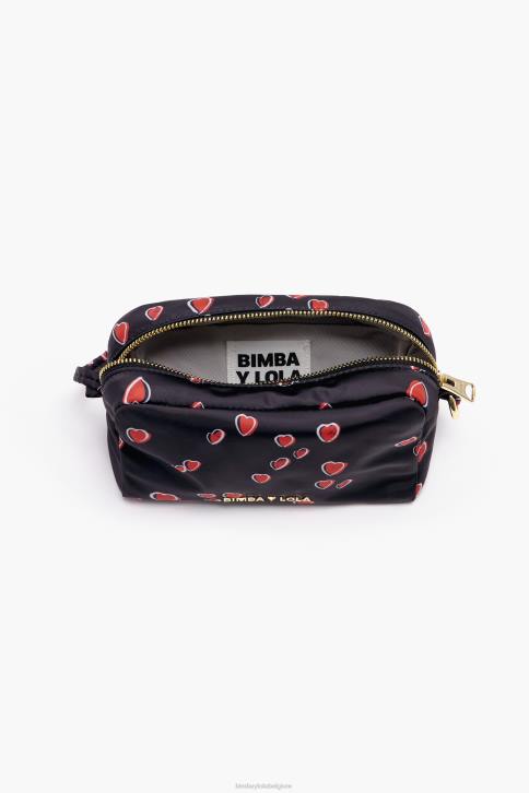 medium rechthoekig make-up etui met hartjes print Bimba Y Lola zwart accessoires 4HDL1089