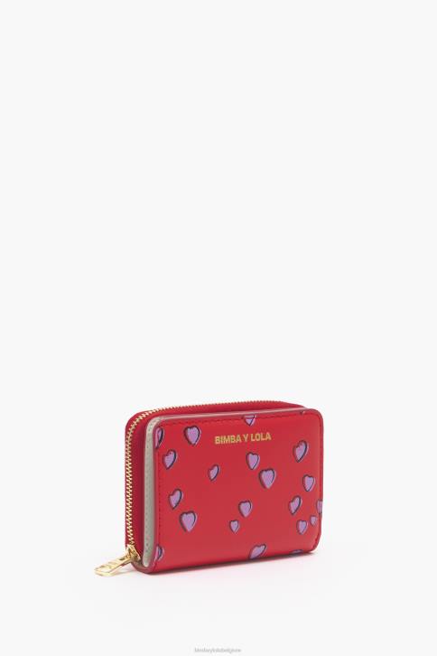 leren klepportemonnee met kleine hartenprint Bimba Y Lola rood accessoires 4HDL1011