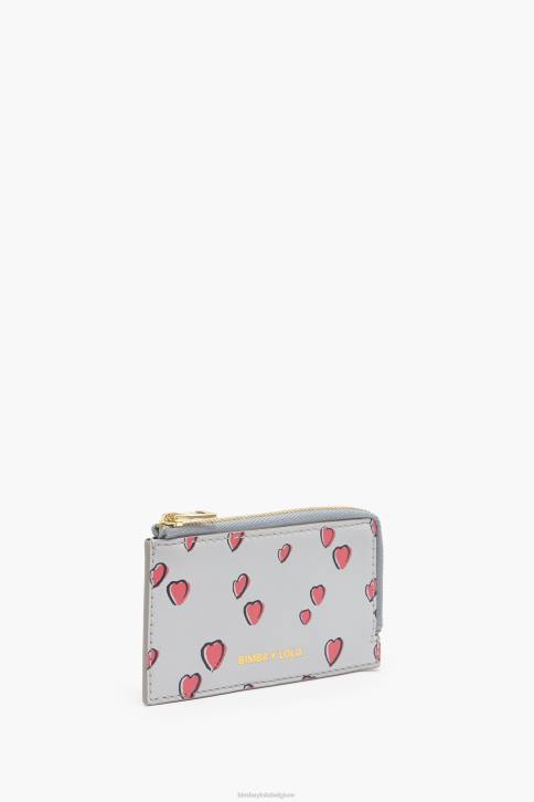 leren rechthoekige portemonnee met kleine hartenprint Bimba Y Lola grijs accessoires 4HDL1008