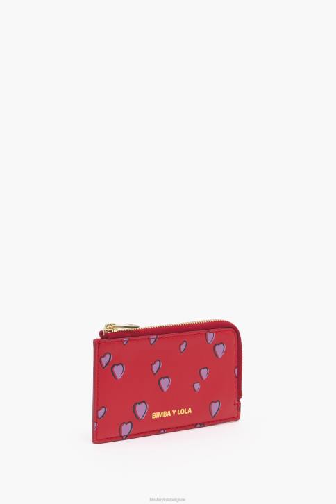 leren rechthoekige portemonnee met kleine hartjes print Bimba Y Lola rood accessoires 4HDL1009