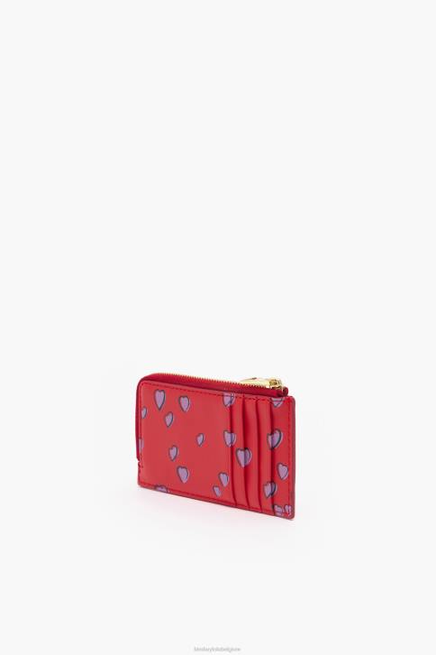 leren rechthoekige portemonnee met kleine hartjes print Bimba Y Lola rood accessoires 4HDL1009