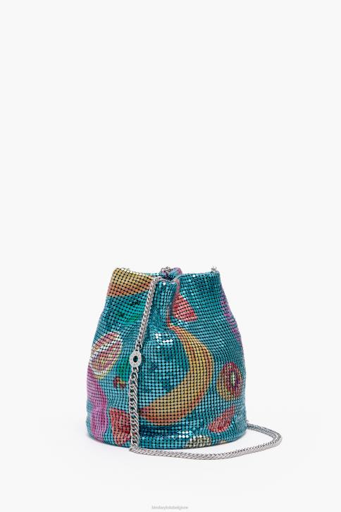 Bucket bag van gaas met bananenmix print Bimba Y Lola aquamarijn accessoires 4HDL145