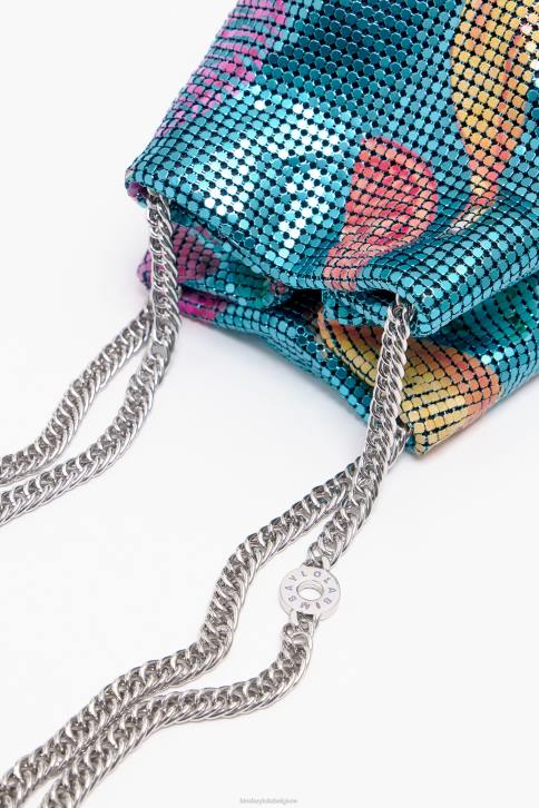 Bucket bag van gaas met bananenmix print Bimba Y Lola aquamarijn accessoires 4HDL145