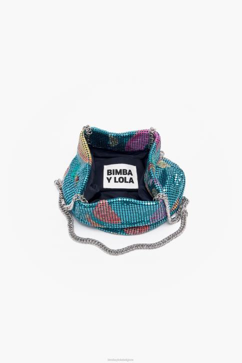 Bucket bag van gaas met bananenmix print Bimba Y Lola aquamarijn accessoires 4HDL145