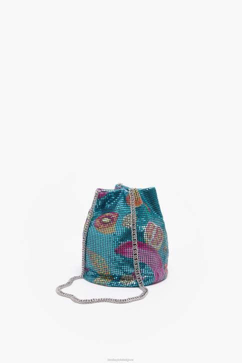 Bucket bag van gaas met bananenmix print Bimba Y Lola aquamarijn accessoires 4HDL145
