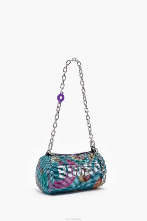 bananen mix mesh cilindrische zak Bimba Y Lola aquamarijn accessoires 4HDL143