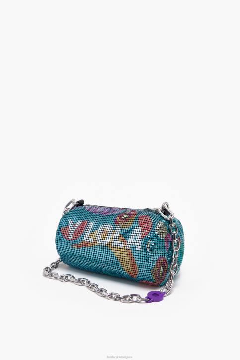 bananen mix mesh cilindrische zak Bimba Y Lola aquamarijn accessoires 4HDL143