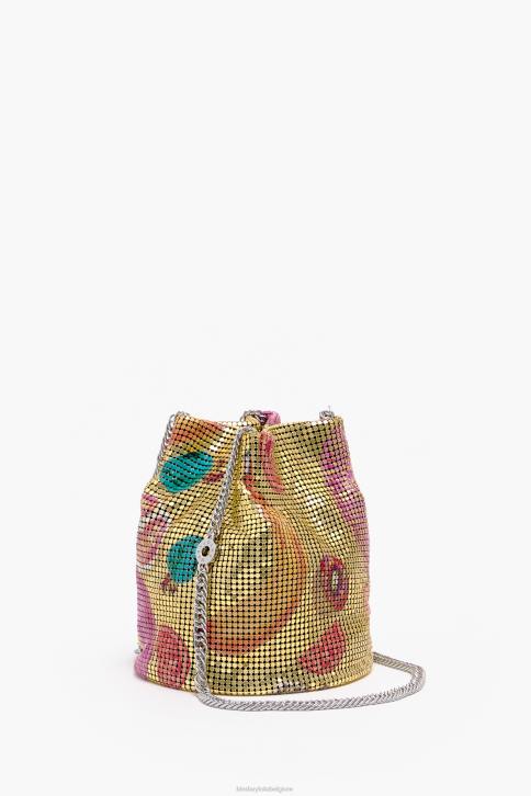 mesh bag met bananenmix print bucket bag Bimba Y Lola gouden accessoires 4HDL146