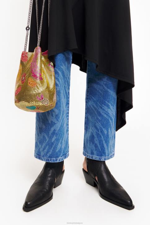 mesh bag met bananenmix print bucket bag Bimba Y Lola gouden accessoires 4HDL146