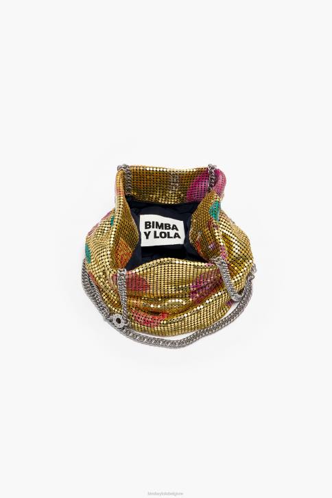 mesh bag met bananenmix print bucket bag Bimba Y Lola gouden accessoires 4HDL146