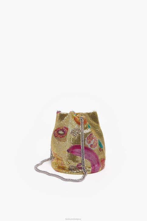 mesh bag met bananenmix print bucket bag Bimba Y Lola gouden accessoires 4HDL146