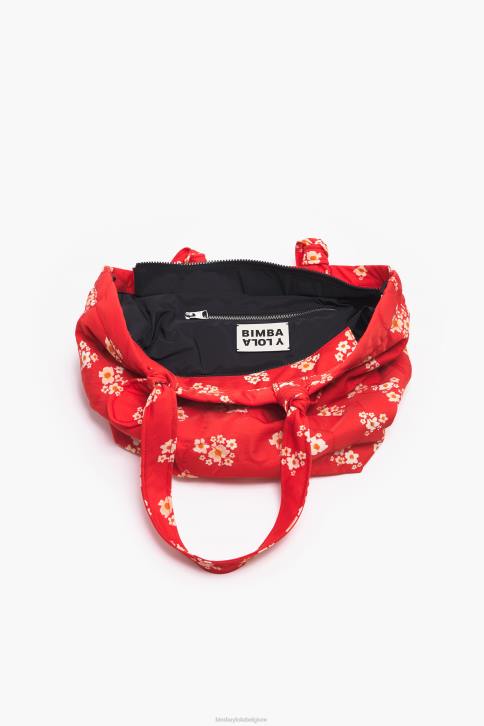 acryl bloemen nylon shopper tas Bimba Y Lola rood accessoires 4HDL133