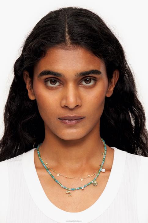 korte turkoois stenen dolfijn ketting Bimba Y Lola gouden accessoires 4HDL731