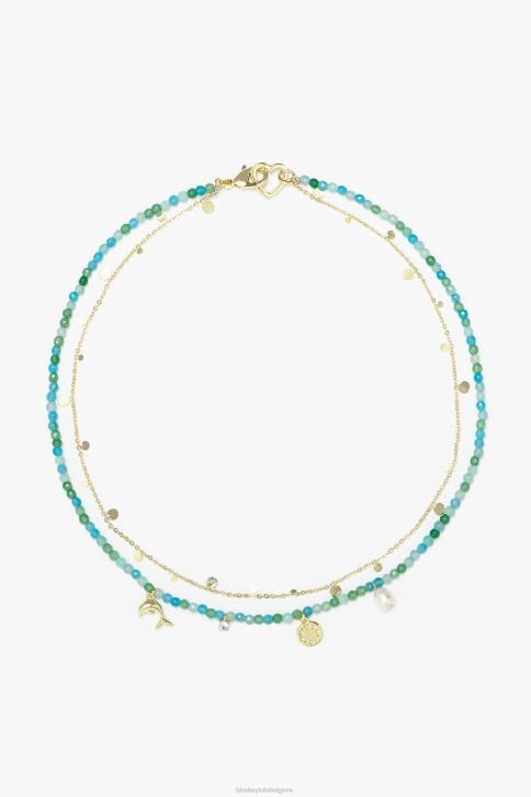 korte turkoois stenen dolfijn ketting Bimba Y Lola gouden accessoires 4HDL731