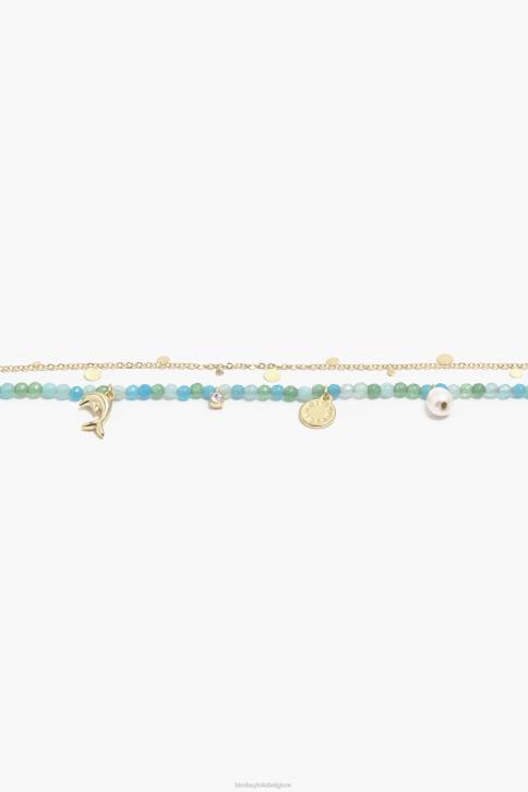 korte turkoois stenen dolfijn ketting Bimba Y Lola gouden accessoires 4HDL731
