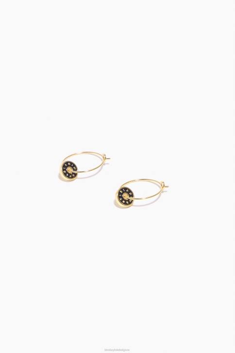 emaille logo hoepel oorbellen Bimba Y Lola zwart accessoires 4HDL827