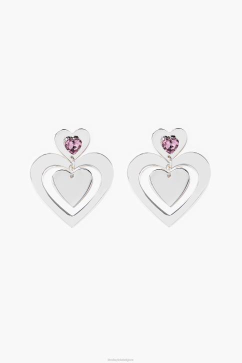 hart kristallen hoepel oorbellen Bimba Y Lola zilver accessoires 4HDL739