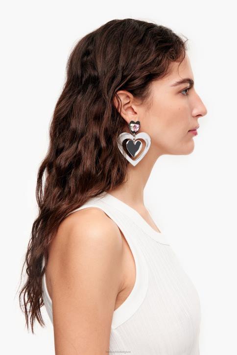 hart kristallen hoepel oorbellen Bimba Y Lola zilver accessoires 4HDL739