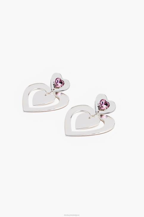 hart kristallen hoepel oorbellen Bimba Y Lola zilver accessoires 4HDL739