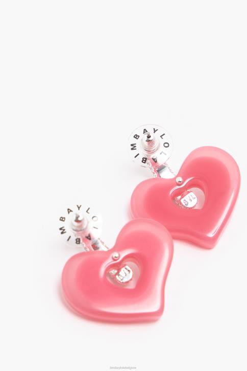 hart oorbellen kristallen Bimba Y Lola roze accessoires 4HDL1137