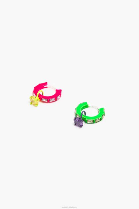 neon hoepel oorbellen Bimba Y Lola kristal accessoires 4HDL748