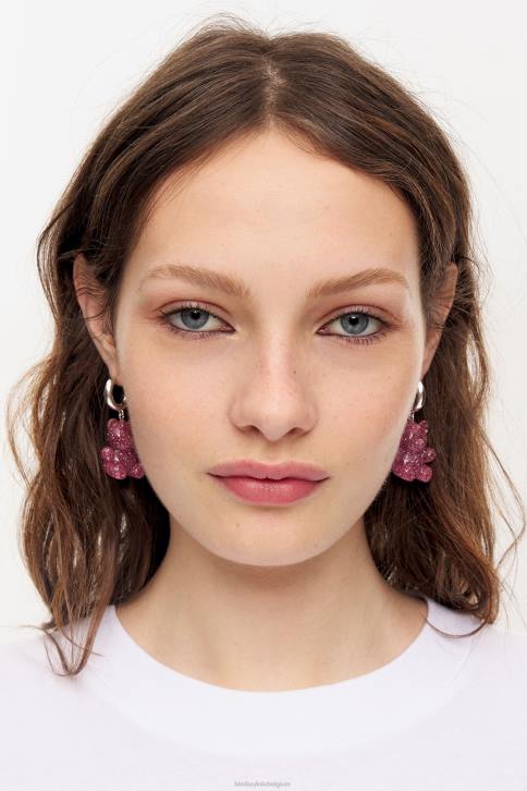 teddybeer hoepel oorbellen Bimba Y Lola roze accessoires 4HDL1139