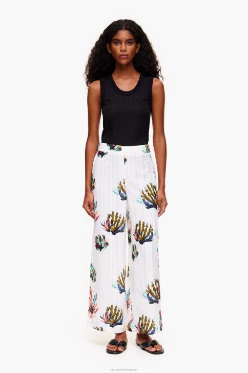 linnen broek met koraalprint Bimba Y Lola ivoor kleding 4HDL394