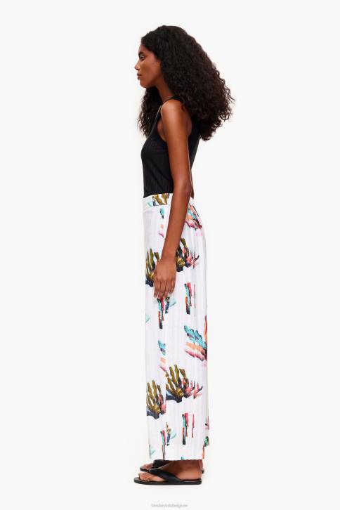 linnen broek met koraalprint Bimba Y Lola ivoor kleding 4HDL394